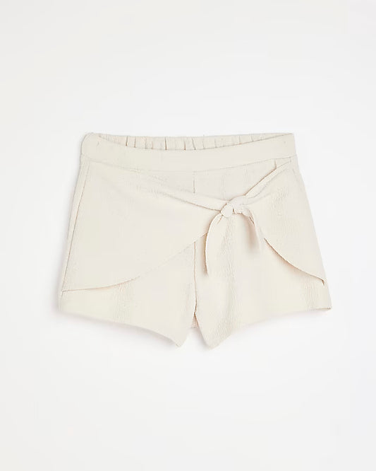 River Island Girls cream wrap front shorts