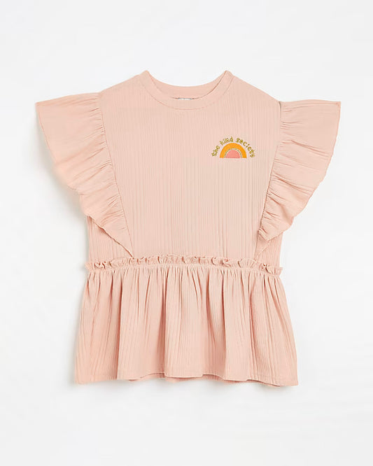 River Island Girls pink frill sleeve t-shirt