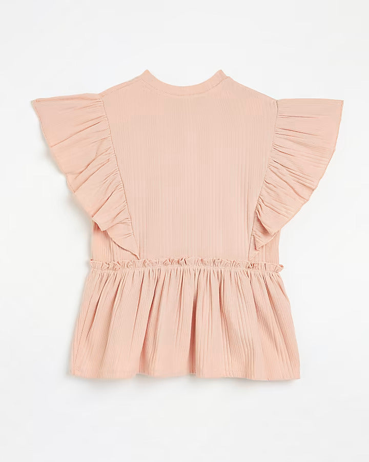 River Island Girls pink frill sleeve t-shirt