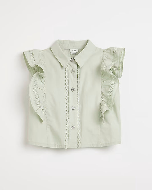 River Island Girls green sleeveless ruffle shirt