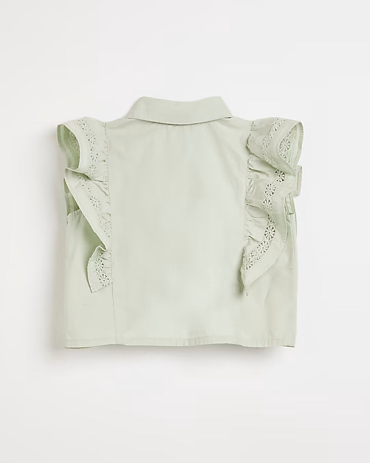 River Island Girls green sleeveless ruffle shirt