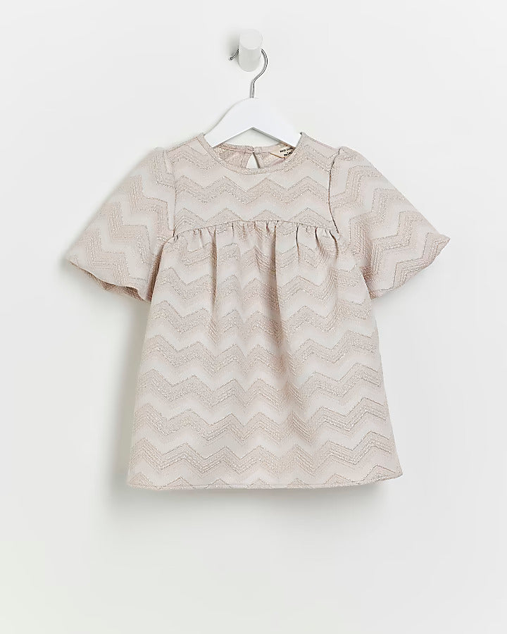 River Island Mini girls pink Jacquard Stripe Smock dress