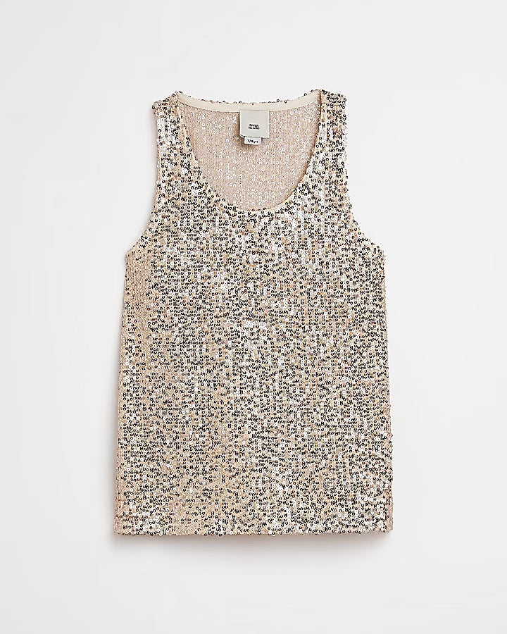 River Island Girls gold sequin cami top