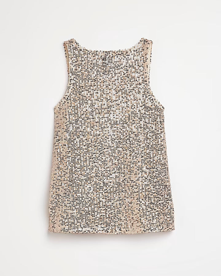 River Island Girls gold sequin cami top