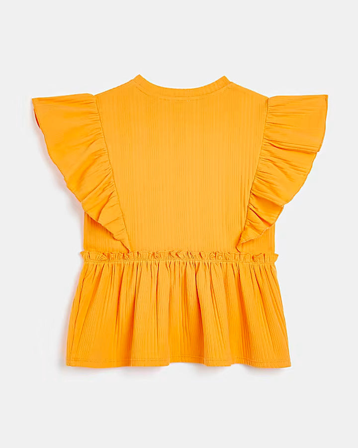 River Island Girls orange frill sleeve t-shirt