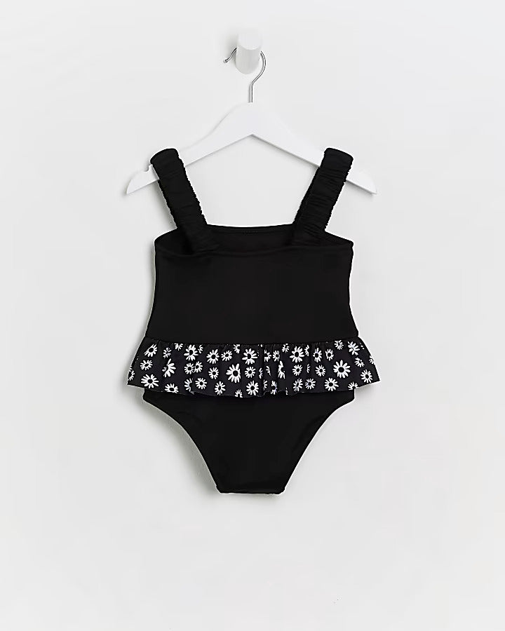 River Island Mini girls black daisy frill swimsuit