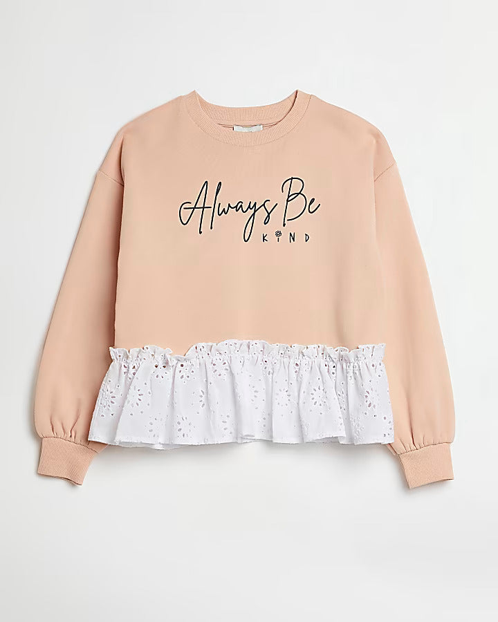 River Island Girls pink broderie sweatshirt