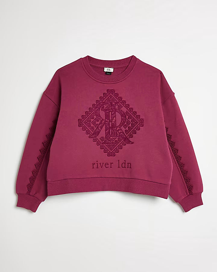 Girls red River Island embroidery sweatshirt