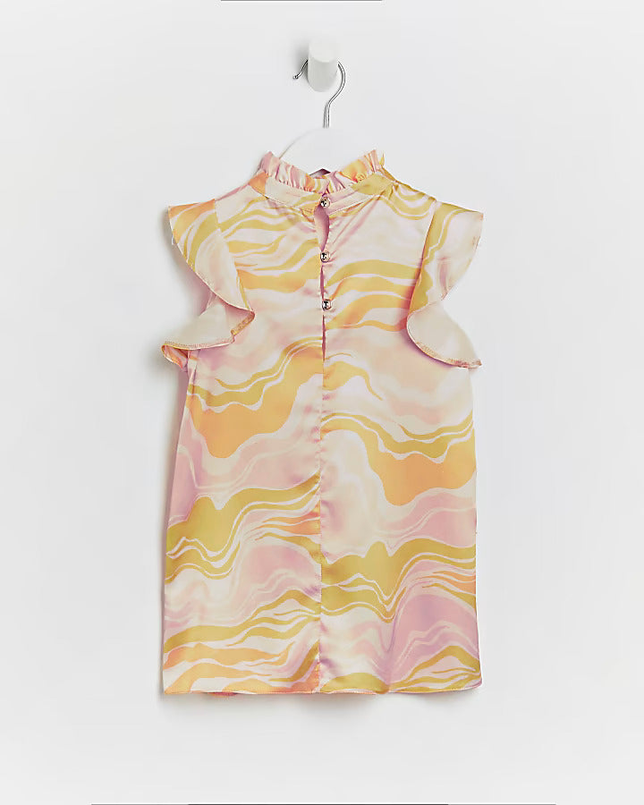 River Island Mini girls pink marble print frill dress