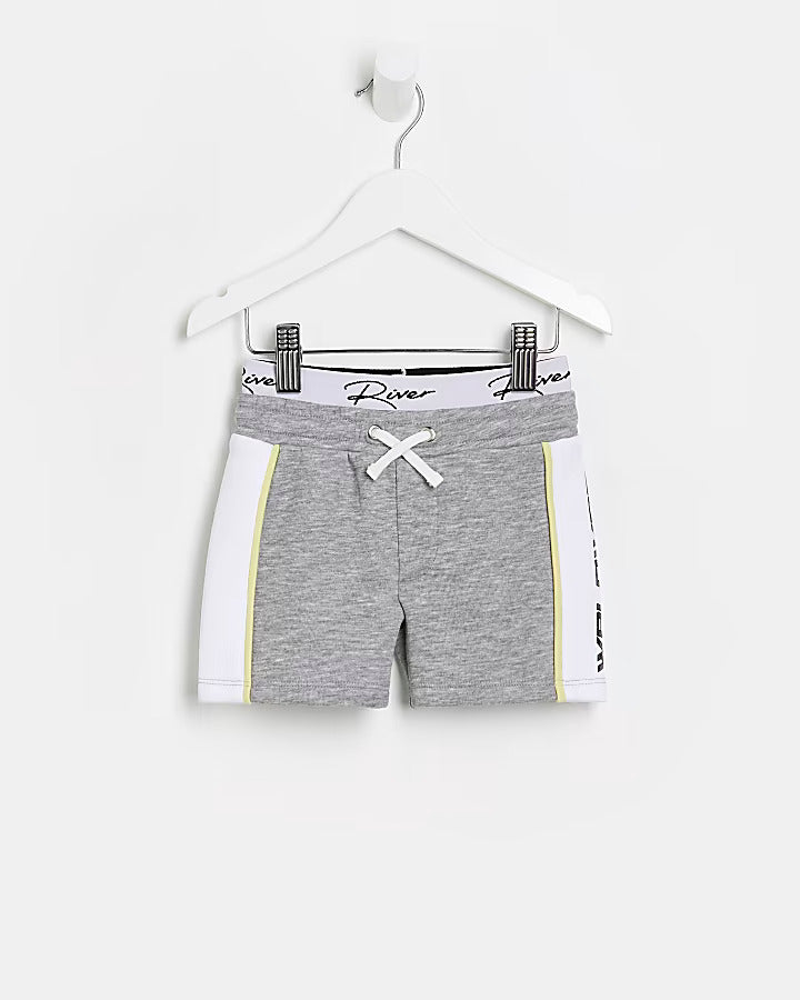 Mini boys grey River Island branded double layer shorts