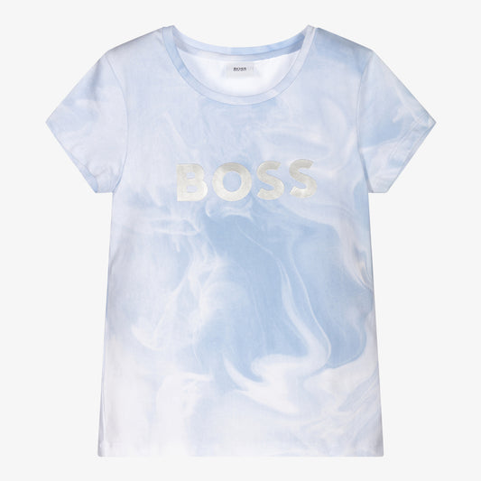 BOSS Girls Pale Blue Logo T-Shirt